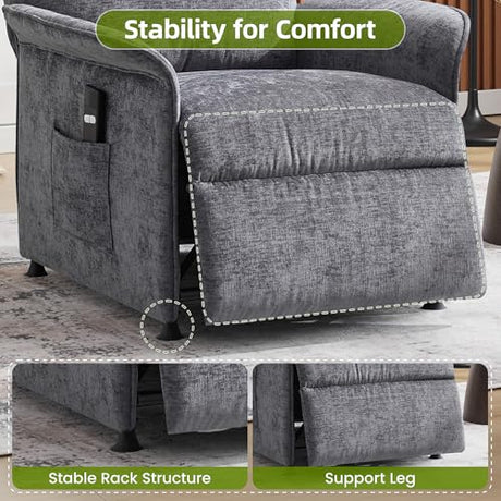 UMBFUN Power Recliner Chair with Remote Control, 21" Wide Seat Small Recliners with Side Pocket for Adults, Thick Cushions Chair for Living Room & Bedroom, Light Grey UMBFUN