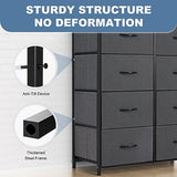 DUMOS 8 Drawer Dresser for Bedroom, Fabric Storage Organizer with Sturdy Metal Frame, Wooden Top Chest of Drawers for Closet Entryway Guest Room, Grey DUMOS
