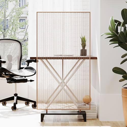 Christopher Knight Home Eldon Metal Room Divider Screen, Tall Single Panel Mesh Privacy Screen, Iron Frame and Modern Design Room Separation, Free Standing Wall Partition, Gold Brushed Brown+Black Christopher Knight Home