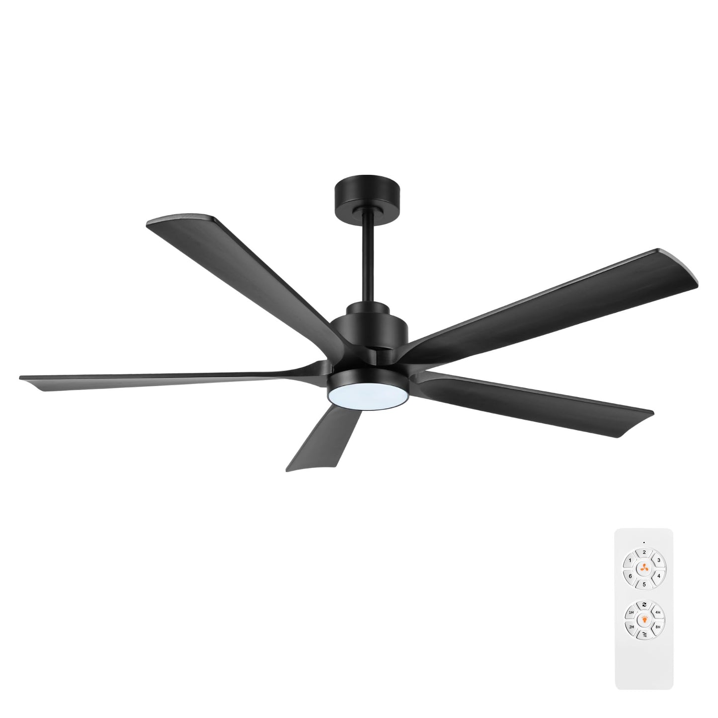 ELEHINSER 60" Modern Ceiling Fan with Lights and Remote Control, 5 Solid Wood Blades 6-Speed Noiseless Reversible DC Motor, Ceiling Fan for Bedroom Dinning Living Room, Black