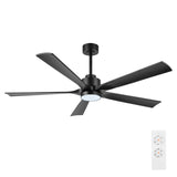 ELEHINSER 60" Modern Ceiling Fan with Lights and Remote Control, 5 Solid Wood Blades 6-Speed Noiseless Reversible DC Motor, Ceiling Fan for Bedroom Dinning Living Room, Black ELEHINSER