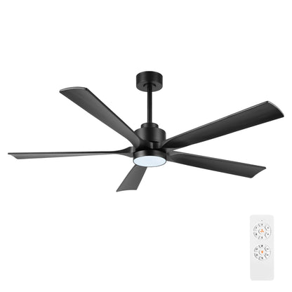 ELEHINSER 60" Modern Ceiling Fan with Lights and Remote Control, 5 Solid Wood Blades 6-Speed Noiseless Reversible DC Motor, Ceiling Fan for Bedroom Dinning Living Room, Black - WoodArtSupply