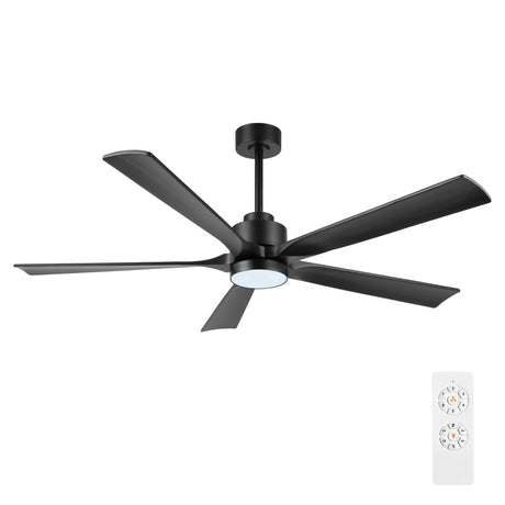 ELEHINSER 60" Modern Ceiling Fan with Lights and Remote Control, 5 Solid Wood Blades 6-Speed Noiseless Reversible DC Motor, Ceiling Fan for Bedroom Dinning Living Room, Black ELEHINSER