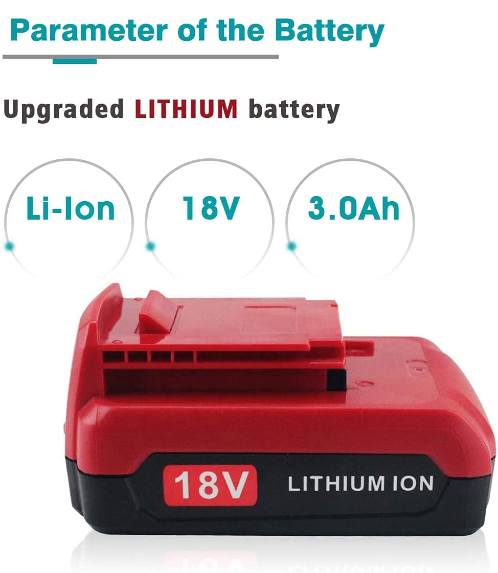 2 Pack 3.0Ah PC18BLX 18V Replacement Battery for Porter Cable 18V Battery PC18BL PC18B-2 Compatible with Porter Cable 18V Lithium Battery PC18BLEX PCC489N PC188 Power Tools (Red) - WoodArtSupply