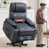 Brage Living Power Lift Recliner Chair for Elderly with Massage & Heat, 160° Adjustable PU Leather Electric Recliner with Remote, Cup Holders, Side Pockets, and Stand Assist for Living Room (Grey)