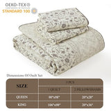 DDUOXIN 3 Piece Queen Quilt Set - 100% Cotton Soft Farmhouse Queen Quilt with 2 Pillow Shams, Botanical Style Floral Print Bedspread Lightweight Comforter Bedding Set, Purple Brown/Beige, Queen DDUOXIN