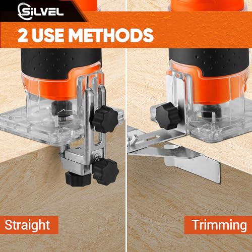 SILVEL Wood Router, 800W Wood Routers for Woodworking, 6.5Amp 1.25HP Hand Wood Router Tool, 30000R/MIN Compact Edge Trimmer with 15 1/4" Router Bit Set, Orange SILVEL