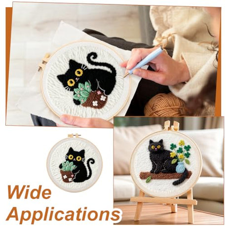 BEUNITONE 2PCS Cat Punch Needle Kit for Adults Beginners, Complete Craft Embroidery Needlepoint Kits with Hoop and Instructions, Punch Needle Starter Craft Set for Home Decor, Festival Gift 20x20cm BEUNITONE