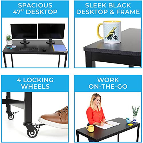 Stand Steady Joy Mobile Workstation | Standing Height Table on Wheels for Home, Office & School | Portable Standing Desk with Locking Wheels | Mobile Training Table & Collaboration Desk(Black/47x24in) Stand Steady