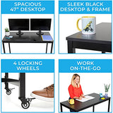 Stand Steady Joy Mobile Workstation | Standing Height Table on Wheels for Home, Office & School | Portable Standing Desk with Locking Wheels | Mobile Training Table & Collaboration Desk(Black/47x24in) Stand Steady