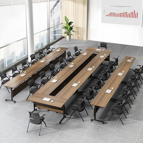 rzoizwko Modular Folding Conference Room Tables with Wheels, Flip Top Training Table System for Office & Classroom, Mobile Joinable Meeting Desks for Seminar & Collaboration Spaces rzoizwko