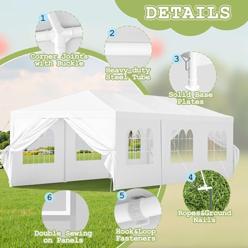 Homall 10' × 30' Party Tent Outdoor Tent for Party Rainproof Wedding Tent Event Booth for up to 40 People, Canopy Tent with Removable Sidewalls (White) Homall