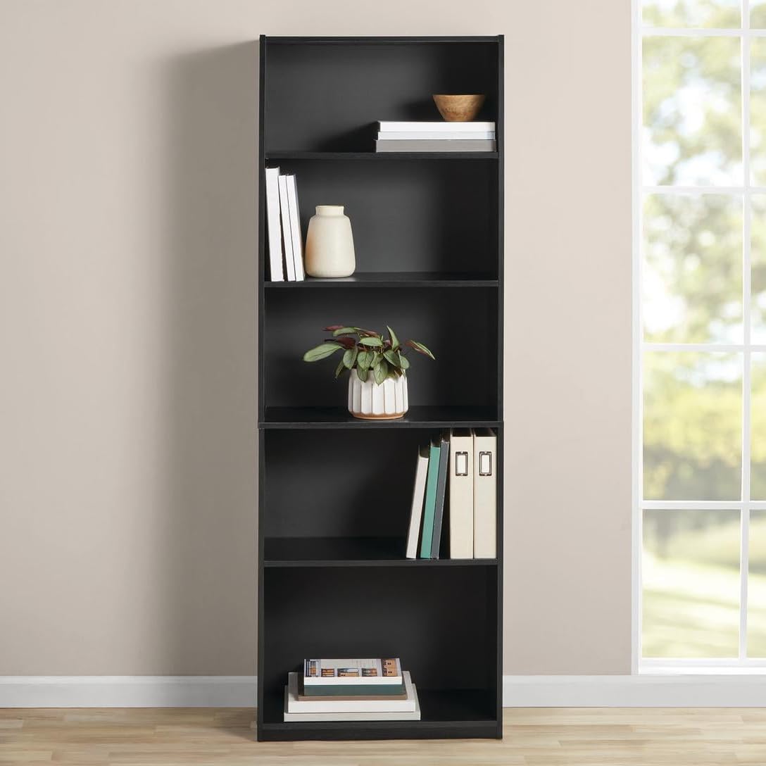 Mainstay` 71" 5-Shelf Standard Bookcase (Black) Mainstay