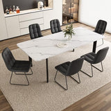 HIPIHOM Extendable Dining Table Set for 6-8 People, 63 to 78.7 Inch MDF Kitchen Table with 6 Upholstered Chairs, Space-Saving for Dining Room, Breakfast Nook (White Table & 6 Black U-Shaped Chairs) HIPIHOM