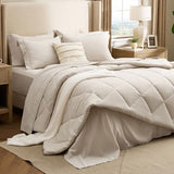 Bedsure 7 Pieces King Comforter Set Premium Series, Hotel Luxury Soft Bed in a Bag, Goose Down Alternative, Safe for Sensitive Skin Bedding Comforter All Season Medium Warmth, Beige King Size Bedsure