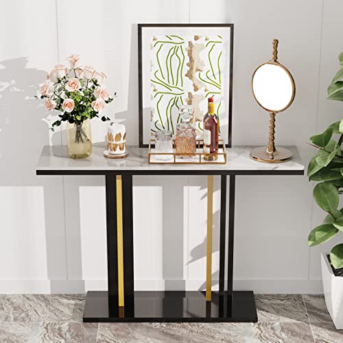 Wisfor Console Entry Table: Luxurious Console Entryway Table with Sintered Stone with Metal Frame for Foyer Decor, Living Room Sofa Side Table (White) Wisfor