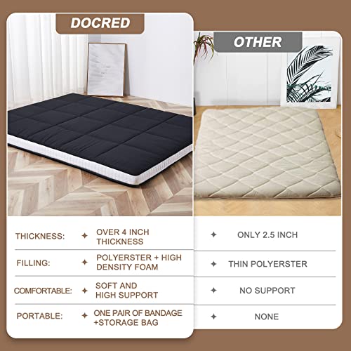 DoCred Queen Size Futon Mattress, Extra Thick Foldable Japanese Floor Mattress Memory Foam Sleeping Pad for Adults, Roll Up Mattress Tatami Mat Breathable Floor Lounger Guest Bed DoCred