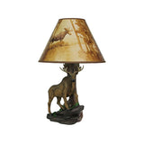 North American Bull Moose Table Lamp with a 12-Inch Diameter Forest Print Shade- Wildlife Decor - Perfect for Living Rooms, Cabins, and Bedrooms - 20 Inches Tall Zeckos
