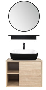 YOURLITE 24" Floating Bathroom Vanity with Sink, Wall-Mounted Bathroom Vanity and Sink Combo with Mirror and Faucet & Pop Up Drain Set,Brown Bowl Glass Sink YOURLITE