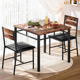 IRONCK Dining Table Set for 2, Small Kitchen Table with Upholstered Chairs Dinning Table Set for Kitchen & Dining Room, Compact Dining Set for Small Spaces, Rustic Brown IRONCK