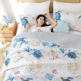 weigelia Coastal Quilt Set Queen Size - Sea Turtle Ocean Print Lightweight Soft Microfiber Summer Comforter with 2 Pillow Cases - Beach Bedding Coverlet Decor for All Seasons, Bedroom & Guest Room weigelia