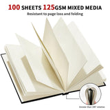 Mixed Media Sketch Pad, 4 x 6 inches 125 GSM (100 Sheets/200 Pages) Sketchbook for Drawing, Hardcover Mix Media Art Sketchbook for Wet and Dry Media,Painting,Drawing. 4X6 E-WEICHEN