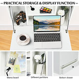 COSTWAY Wall-mounted Computer Desk, Floating Desk with Storage Drawer & Shelves, Fold-up Desktop & Pneumatic Springs, Ideal for Home, Office, Dormitory, Small Spaces (White) COSTWAY