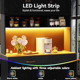 FJTJBSI 72" Kitchen Pantry Cabinet with LED Light and Charging Station Tall Pantry Storage Cabinet with Adjustable Shelves and Door Shelves Modern Kitchen Hutch with Countertop Black FJTJBSI