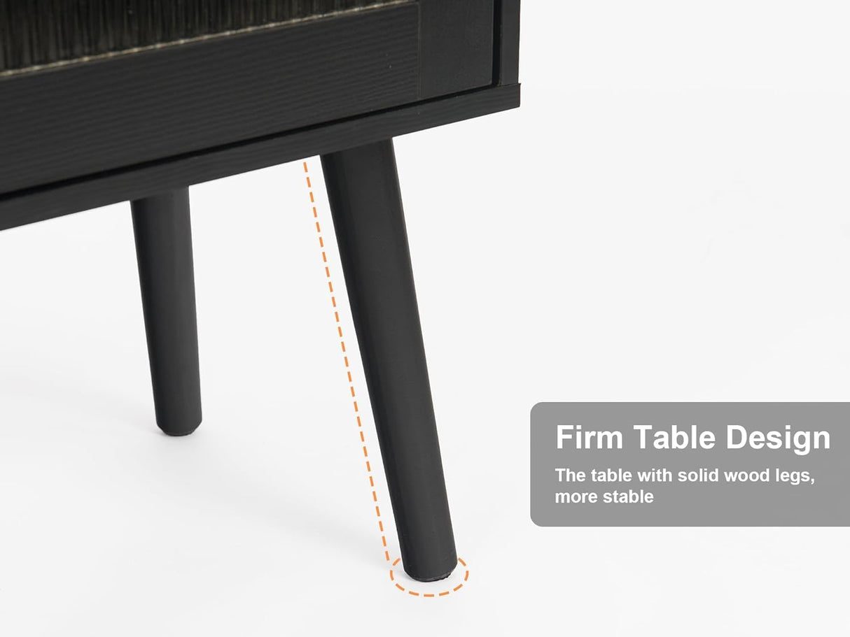 i-VTIES Nightstand with Charging Station,Mid Century Bedside Tables Set of 2, End Table Side Table with Drawer,for Bedroom, Living Room(Black) i-VTIES