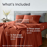 Bambaw 100% Viscose Derived from Bamboo Sheets Queen Size Set – 4pcs Cooling Sheets Queen, Luxury Bedding, Soft & Breathable, Deep Pocket Fits Up to 16'' Mattresses (Terracotta) Bambaw