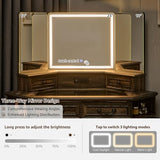 T4TREAM Makeup Vanity Desk 48" with 3 Way Mirror and Lights, Large Farmhouse Corner Vanity Dressing Table with Glass Top & Charging Station, 3 Drawers & 2 Storage Cabinets, Dark Rustic Oak T4TREAM