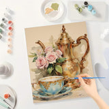 Tea Time Roses Paint by Numbers Kit for Adults - DIY Teapot and Cup Painting on Canvas 16x20 Inches, Acrylic Paint Set, for Beginners, Ideal for Home Decor or Gifts DecorFriday