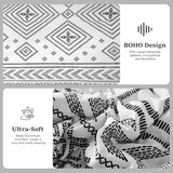 Yiran White Comforter Set Queen Size, 7 Piece Boho Aztec Bedding Set, Bohemian Bed in a Bag Queen, Soft Microfiber Striped Complete Bedding Set with Sheets for All Season Yiran