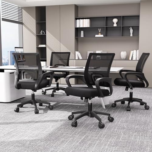 Magshion Ergonomic Office Desk Chair, Mid-Back Mesh Computer Chair, Swivel Chair with Breathable Backrest & Lumbar Support, Adjustable Height for Gaming, Work, Study, 300 Lbs Capacity, Black Magshion