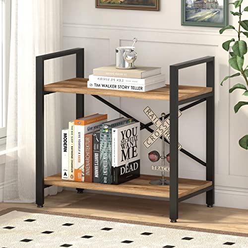 Industrial 2-Tier Small Bookshelf in Vintage Oak for Compact Spaces - WoodArtSupply