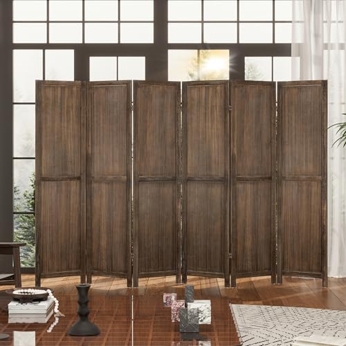 WelFurGeer 6 Panel Room Divider Screen - 360° Adjustable Folding Panels for Privacy, Bedroom, Living Room & Patio, Handcrafted Decorative Room Divider, Freestanding Divider for Room Separation (Brown) WelFurGeer