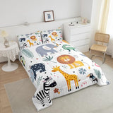Feelyou Kids Zoo Animal Comforter Set Toddler Size Cute Wild Animals Bedding Set Cartoon Safari Wild Print Comforter for Boys Girls Children Teens Bedroom Decor Exotic Natural Theme Duvet Set Feelyou