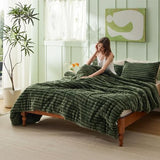 Bedsure Comforter Set Queen Size - GentleSoft™ 3 Pieces Double-Side Fleece Fluffy Olive Green Comforter Set, Cozy Striped Room Decor Aesthetic, Luxury Bedding Queen Size, 2 Pillowcases, 90x90 Inches Bedsure