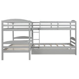 Harper & Bright Designs Quad Bunk Bed with Trundle, L Shaped Bunk Bed for 4 Kids, Wooden Twin Bunk Bed Frame for Kids Teens Adults (Gray) Harper & Bright Designs