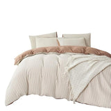 TISPLR Comforter Set Queen Size Striped Soft Luxury Washed Microfiber Jacquard 3 Pieces Bedding, White Dark Brown Vertical Ticking Stripes Comforter with 2 Pillowcases Breathable Durable Comfy TISPLR