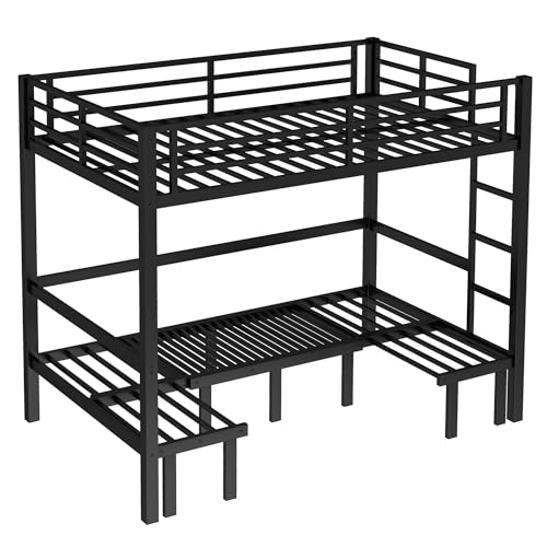 Bellemave Full Over Full Futon bunk Bed, Lower bunk can be Pulled Out in Three Sections, Loft Bed with Sofa for Teens, Adults, Bedroom, Black(Excluding Cushions and mattresses) Bellemave