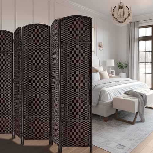 Rose Home Fashion Room Divider, 6 ft Tall Room Dividers and Folding Privacy Screens, 16in Privacy Screen 6 Panel Dark Coffee Space Temporary Wall Foldable Partition Separation Rose Home Fashion