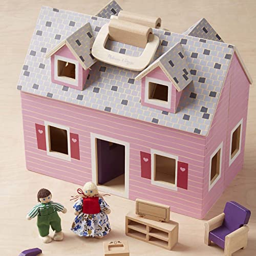 Melissa & Doug Fold and Go Wooden Dollhouse With 2 Dolls and Wooden Furniture,Multi,One Size - WoodArtSupply