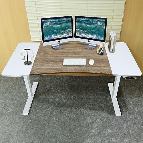 Sileye Electric Sit Dual Motor Height Adjustable, Memory Stand Up Desk with Drawer, Ideal for Daily Use at Home Office, Bedroom, 63x30 Inch, White and Oak - WoodArtSupply