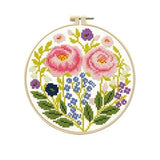 LSLFQYQSK Beginners Embroidery Kits - Flower DIY Cross Stitch Kits,Including,Stamped Flower Patterns,Hoop,Color Threads,Tools (Style A)