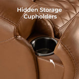 CHITA Genuine Leather Recliner Chair for Adults with Adjustable Power Headrest, Lay Flat Power Recliner with Slide-Out Cupholders & USB/Type-C Ports, Living Room Chair, Saddle CHITA