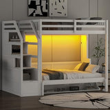 Merax Modern Farmhouse Wood Full XL Loft Bed with Full Size Murphy Bed Chest & Storage Staircase/Space Saving/No Box Spring Needed, White Merax