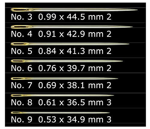 Clover Gold Eye Embroidery Needles Size 3-9 - 16 Pack Clover