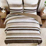 WONGS BEDDING Quilt Set Queen Size, Brown Striped Pattern Bedspread,Lightweight Summer Coverlet Bedding Set for Bed 96"x90" WONGS BEDDING