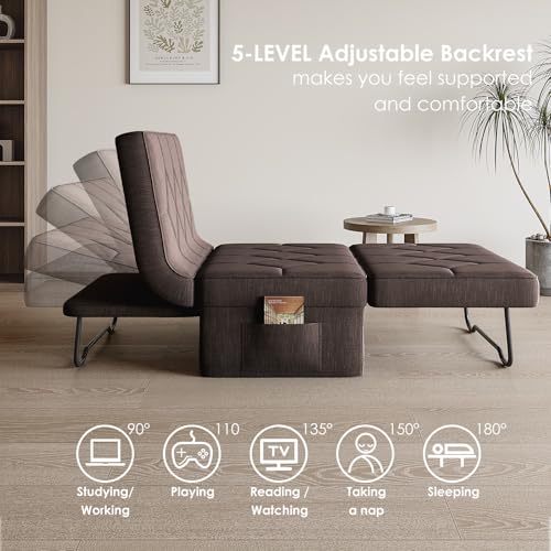 DSNAPE Convertible Sofa Bed with 5-Level Adjustable Backrest, 74" D x 28" W 4-in-1 Folding Ottoman Sleeper Chair Bed, Modern Single Futon Couch for Living Room Apartment Dorm Small Space, Dark Brown DSNAPE